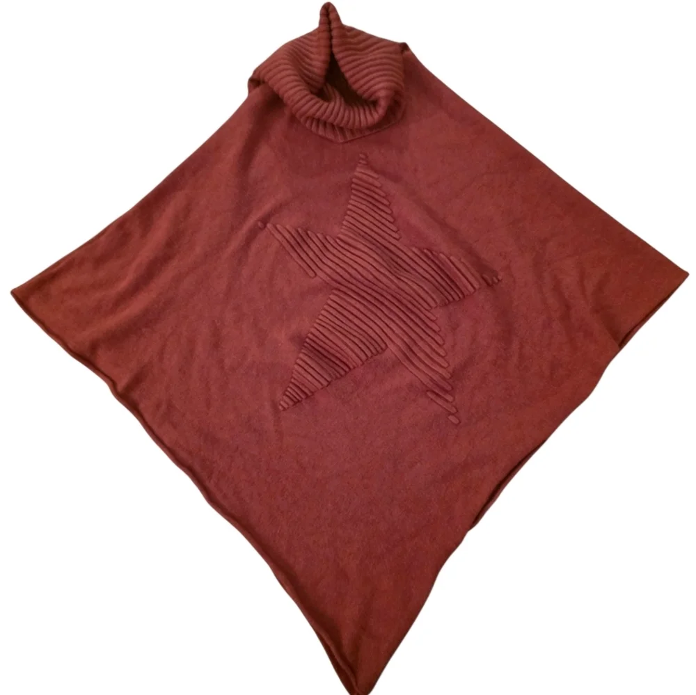 Italian Made Cowl Neck Knit Star Poncho-OSFM